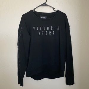 Victoria Sport Women's Black Sparkly Long Sleeve Shirt With Black Mesh Size M